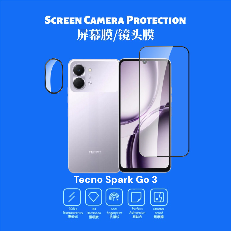 Suitable for Tecnosparkgo3 Transsion Tempered Film Silk-Printed Tempered Glass Anti-Peep Screen Eagle-Eye Lens Film