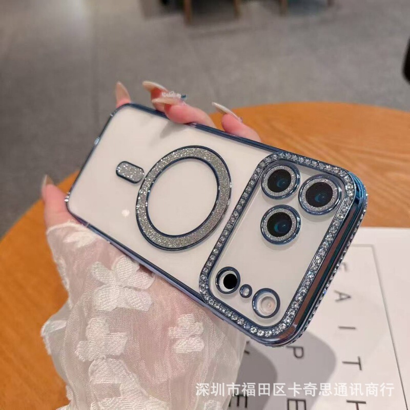 iPhone17promax サイドドリル磁気電話ケース Apple 16 透明 15 電気メッキグリッター 14 保護カバーに適しています。|undefined