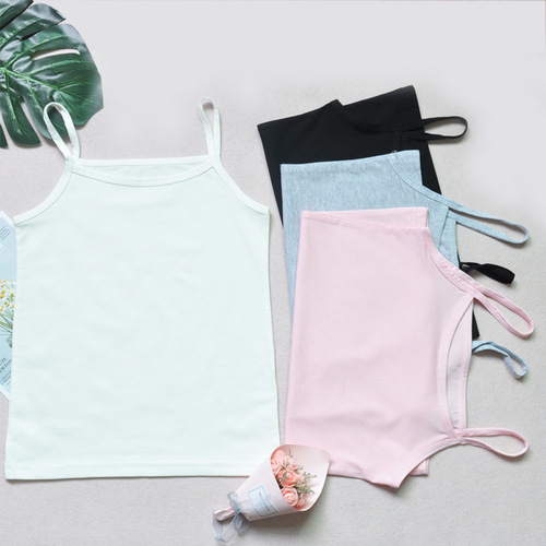 Girls' spaghetti strap camisole children's base layer top elastic simple underwear plain color pure cotton top Korean version summer children's clothing Class A
