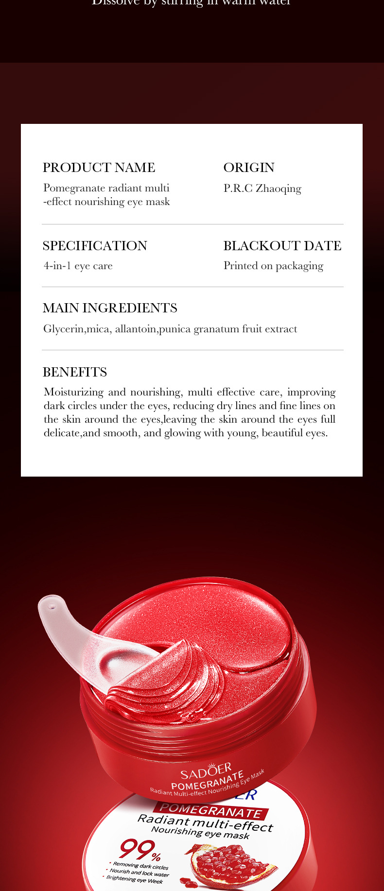 Granātābolu Radiance SADOER Multi Effect Nourishing Eye Moisturizing Periocular Mask_voghion.com