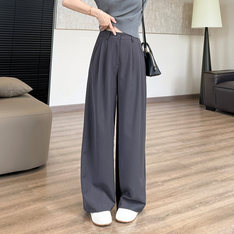 Spring Is Not Too Late for Refinement [Big Wang Trousers] Vertical Cut Double Pleats to Hide the Flesh and Cover the Span Casual Suit Trousers Loose Wide-Leg Trousers