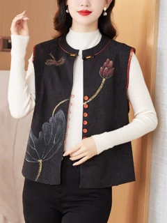 新中式国风马甲外套女2023秋季新款妈妈双面穿马夹坎肩开衫上衣服