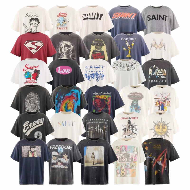 Saint Michael 26Ss Japanese Trendy Washed Vintage Loose Short-Sleeve T-Shirt for Men and Women