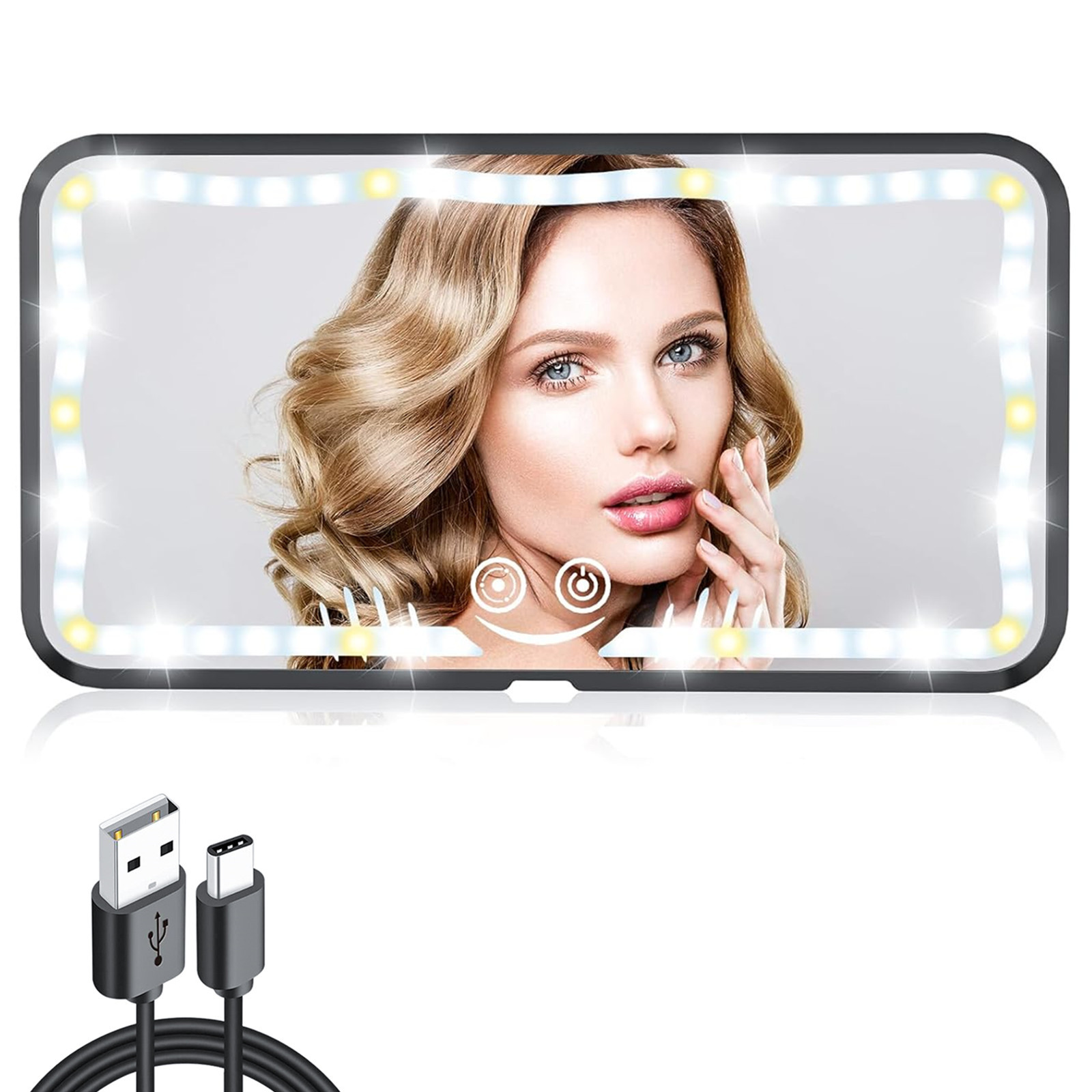 Cross-Border Car Sun Visor Makeup Mirror Led Car Makeup Mirror, New Appearance Design with Three Color Temperatures and Adjustable Lighting