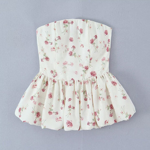 Summer New Women's Clothing European and American Style Printed Tube Top Splicing Top