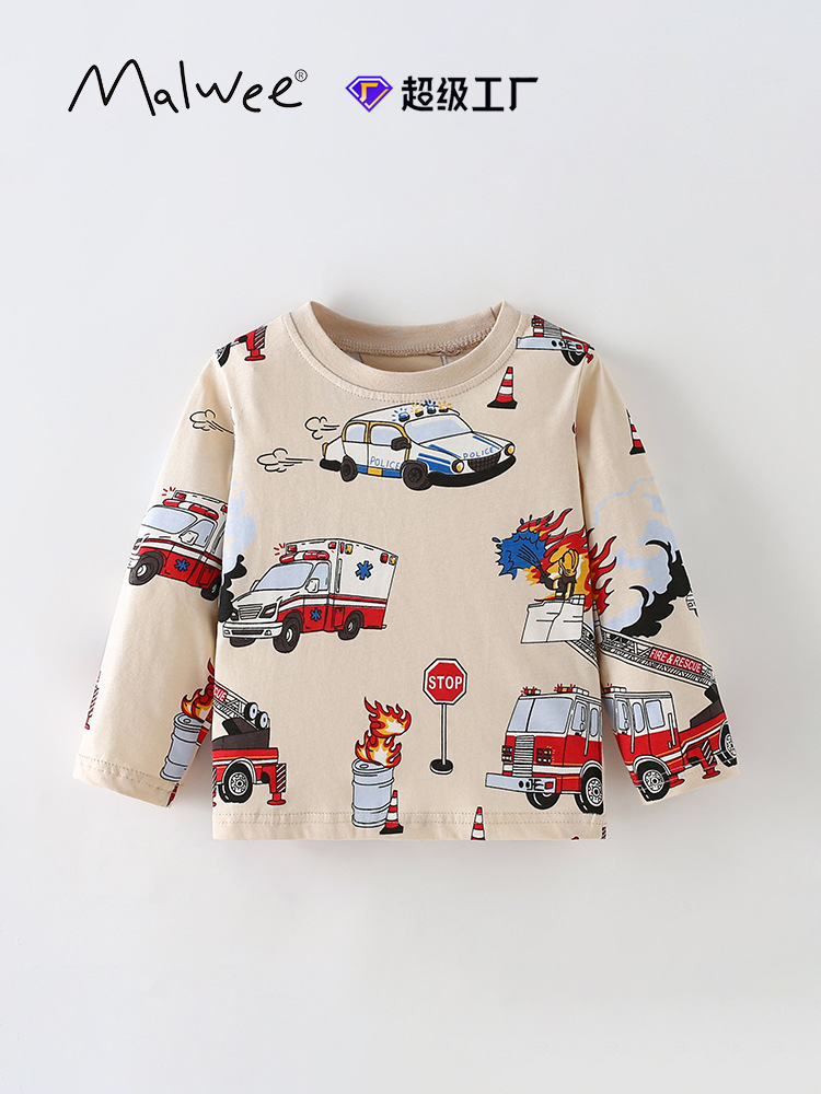Malwee ropa infantil camiseta otoño-invierno nuevo estilo europeo y americano para niños de cuello redondo de manga larga camiseta casual ropa para niños