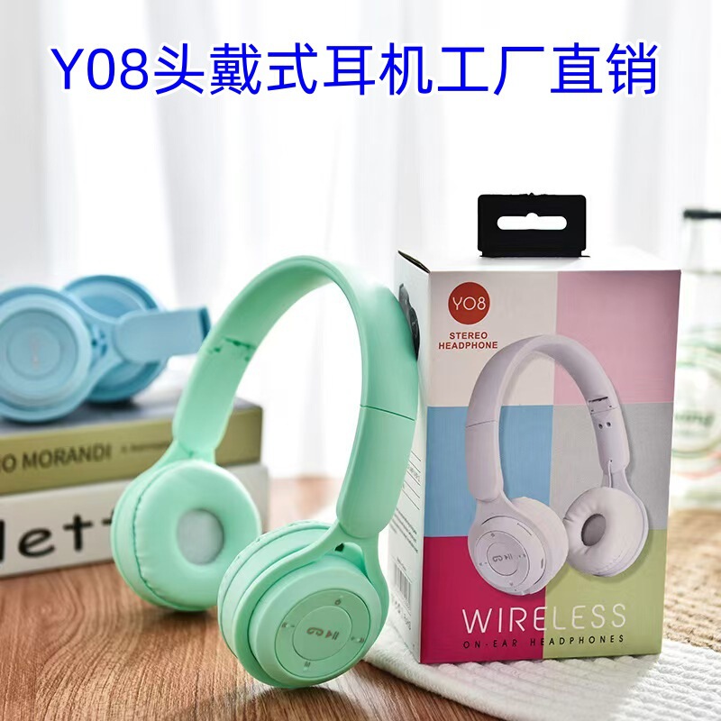 Cross-Border Y08 Head-Mounted Bluetooth Headset with Heavy Bass, Wireless Foldable Universal Wireless Bluetooth Headset for Mobile Phones and Computers