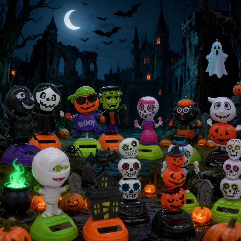 Decoración de muñecas de automóviles de energía solar de Halloween fiesta de fantasmas agitando animales interiores y exteriores decoración de fiesta de patio Día de los muertos