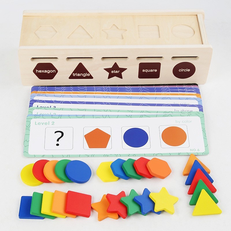 Montessori ayudas didácticas caja de clasificación de formas geométricas para bebés reconocimiento de color de coincidencia cognitiva educación temprana rompecabezas juguetes de jardín de infantes