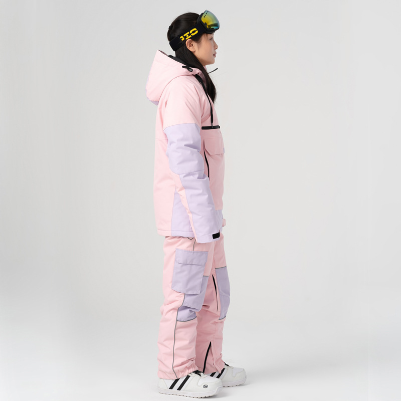 Neie Skianzugsset a Kontrastfaarwen, winddicht a waasserdicht, waarm, atmungsaktiv, Skihoodie, Leggings, Skihosen, Männer a Fraen, een Stéck_voghion.com