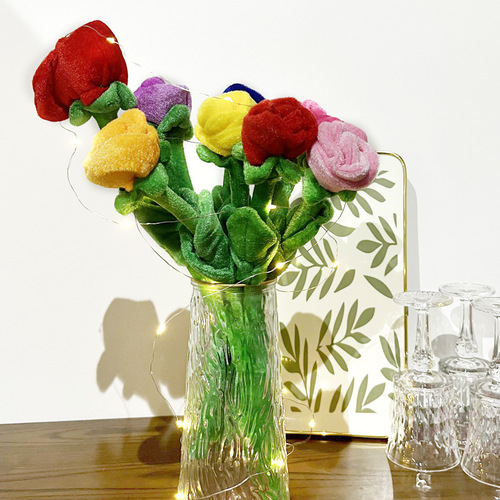 Colorful Rose Bouquet Series Plush Toys, Multicolor, Bendable, Company Exhibition Activity Gift, Festival Gift