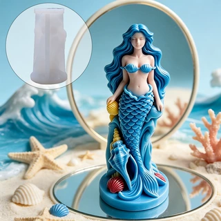 立体贝壳美人鱼硅胶蜡烛模具海洋人鱼香薰石膏扩香石DIY香皂模具
