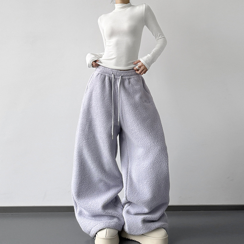 Purple Fleece Pants for Women 2025 Winter New Style Fleece-Lined Thickeneded Casual Loose Warm Casual Extended Pants