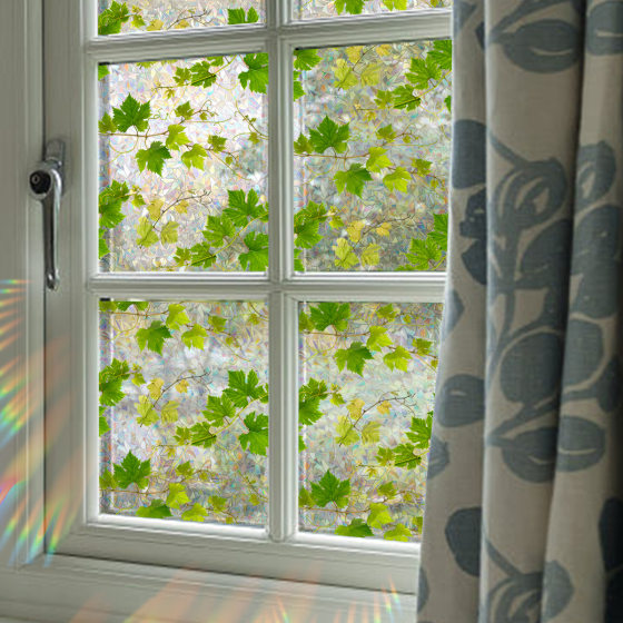 XC3026 spring green maple leaf colorful sunlight static window stickers home decorative stickers can be cut double-sided visual