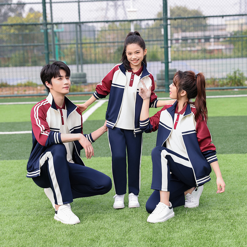 Spring and Autumn School Uniform Set for Primary and Secondary School Students Two-piece Set Long-sleeved Class Clothes for High School Students Sportswear College Style Group Clothes