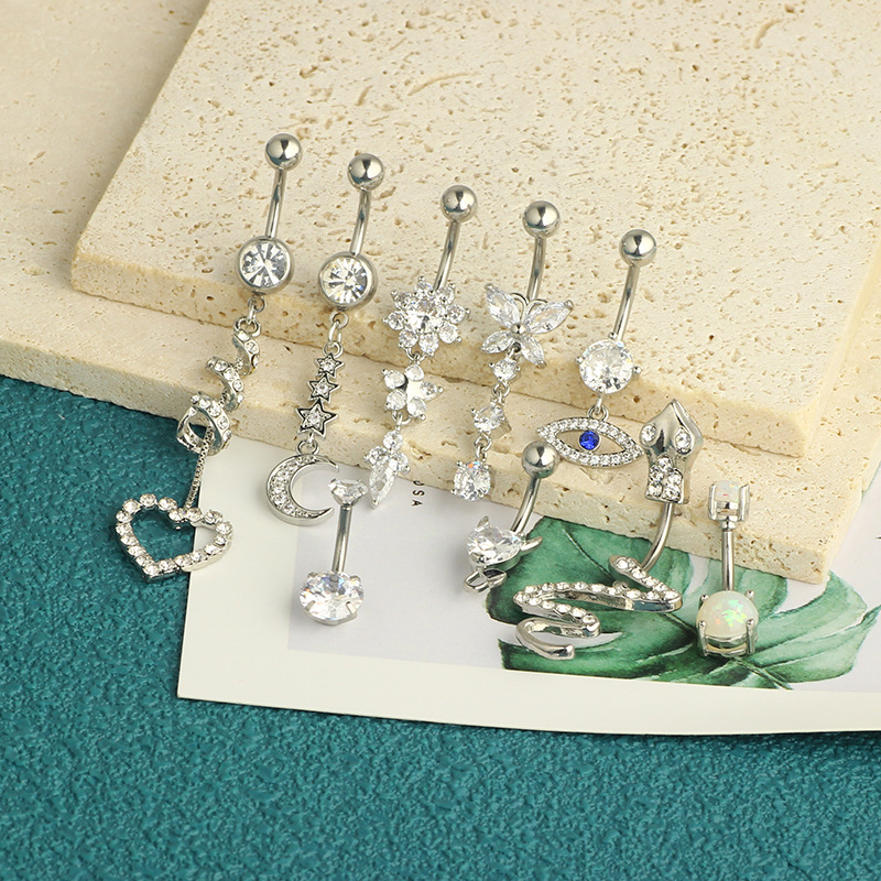 Rose Gold Belly Button Ring Set 9Pcs Stainless Steel Body Piercing Jewelry detail image 18