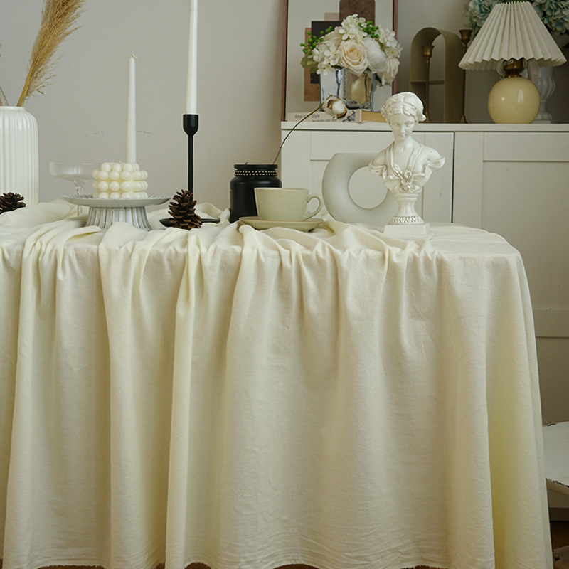 Cream Dessert Table Tablecloth Cotton and Linen Birthday Party Party Background Cloth Wedding Decoration Cloth Tablecloth
