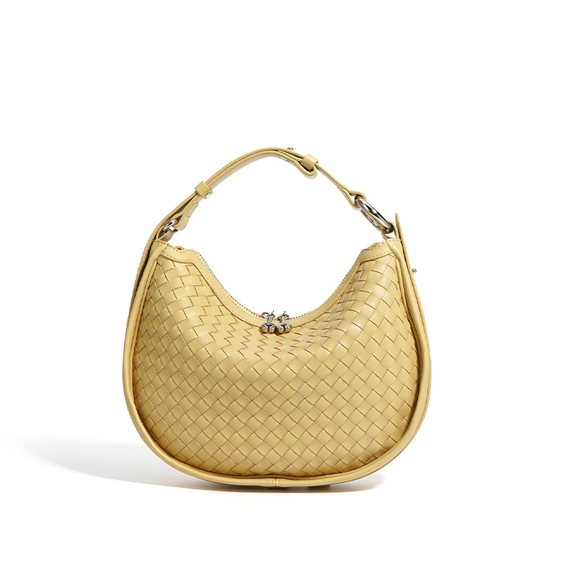 Underarm Crescent Bag Genuine Leather Large Capacity Shoulder Bag For Women Professional Commuter Hand-Woven Handbag - Thumbnail 7