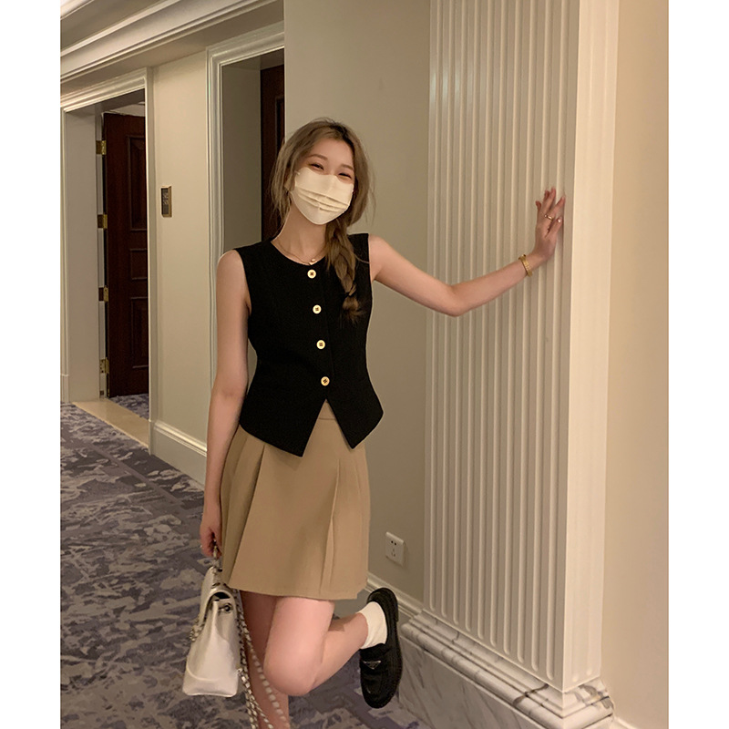 [Berkeley Gold] Chaleco de traje negro con cuello en V verano de las mujeres nuevo chaleco sin mangas superior X6755 image 3