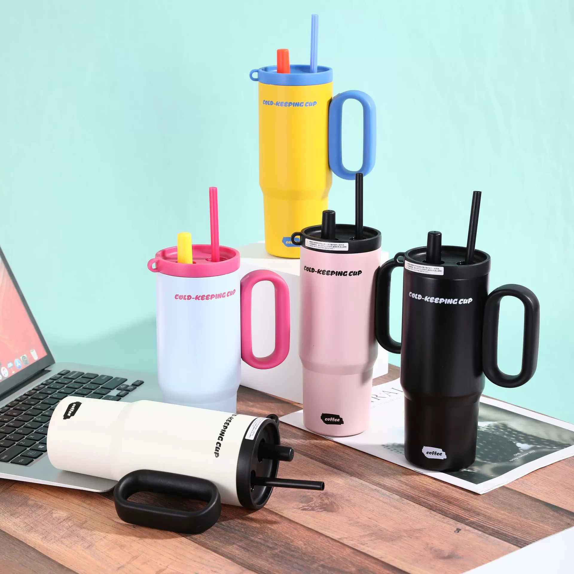 Новая простая чашка для льда, портативная студенческая соломенная чашка, термос большой емкости с ручкой, автомобильная чашка для холодной воды