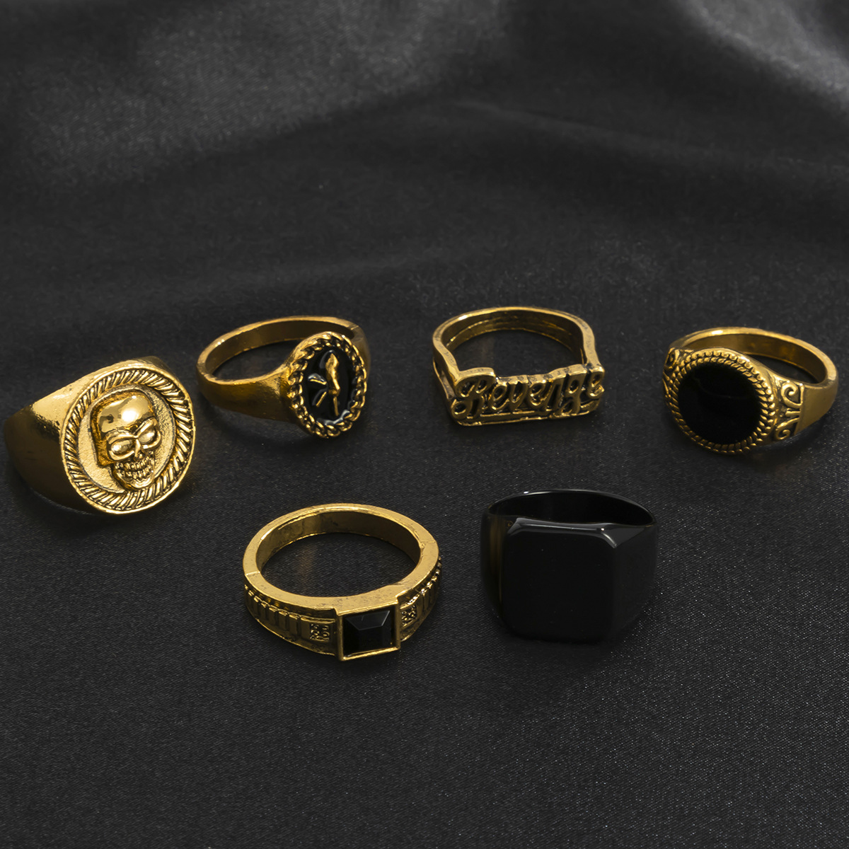 Alloy Material Men's Hip-Hop Retro Punk Rings Geometric Skull Alloy Enamel Crystal Men Ring Sets