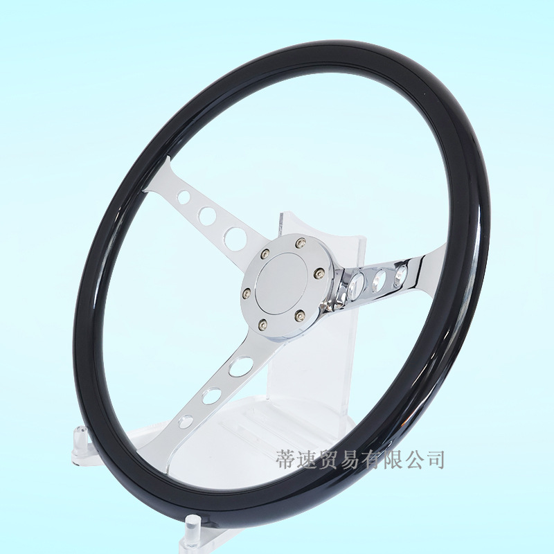 Factory Direct Sales Car Modification Glossy Black Round Hole Steering Wheel 15inch Electroplated Universal Racing Steering Wheel 380mm