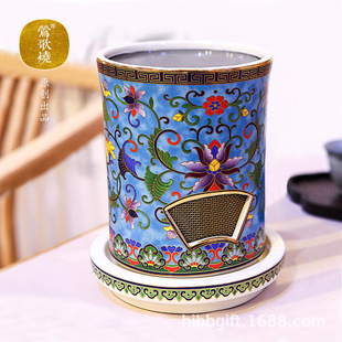 Yingge Fired Electric Ceramic Stove Tea Stove Lotus Pattern Sapphire Blue Background Electric Ceramic Wind Stove Enamel Color Silent Boiling Water Tea Stove Wholesale