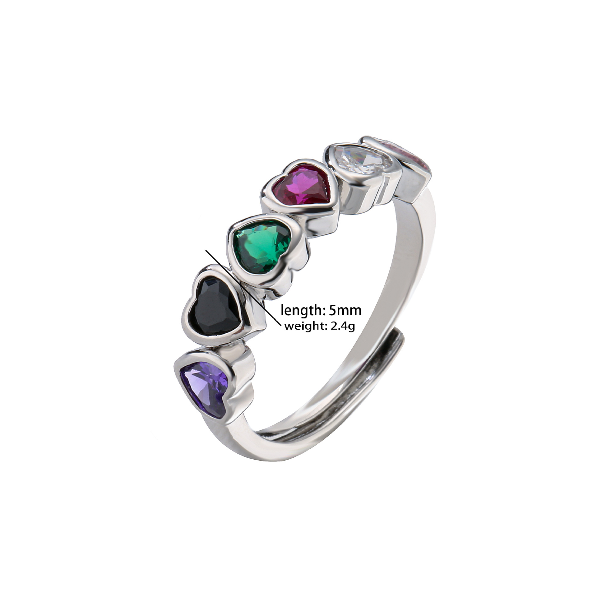 fashion Peach Heart shape Colorful Crystals adjustable Ring