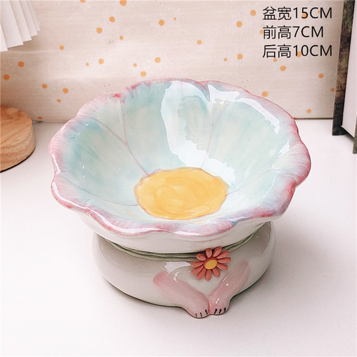 Cat bowl ceramic cute cat food bowl cat feeder tall leg slanted rim rice bowl drinking bowl cervical protection cat dish dog bowl