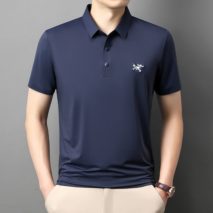 Short-Sleeved Polo Shirt Men's New Summer Casual Lapel Nylon Breathable Seamless T-Shirt Pure Color Bird's Same Style