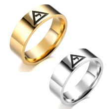 欧美 8mm钛钢共济会三角形标志男士指环共济会logo腐蚀戒指