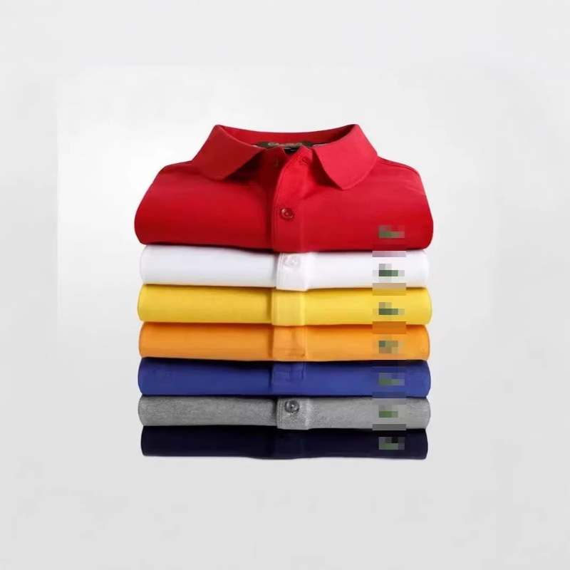 Cross-Border Casual Polo Shirt for Men with Turn-Down Collar, Short Sleeves, Small Fish Logo, Solid Color, Classic French Fish Logo Embroidery Polo Shirt