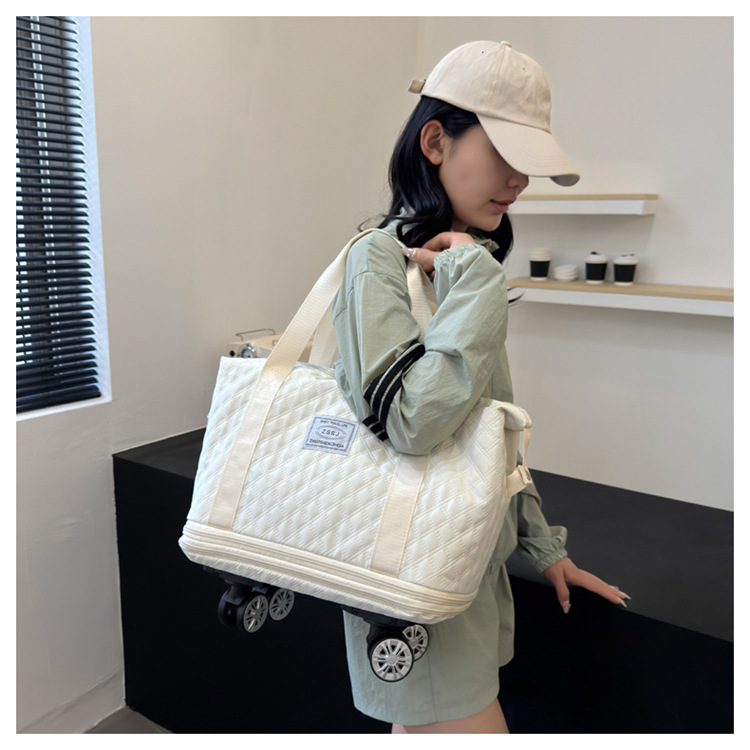 Universal wheel diamond grid travel lightweight luggage storage for delivery bag, dry wet separation, large capacity_voghion.com