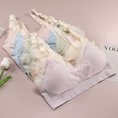 No wire nursing bra, mommy postpartum nursing bra, sexy lace front button push-up seamless bra for women