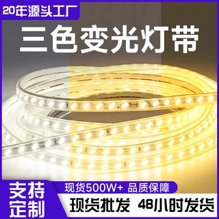 定制三色变光灯带led硅胶灯条220V防水家用客厅吊顶线条灯氛围灯