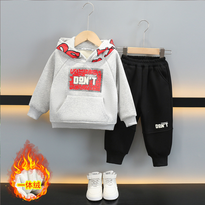 6663 Ropa para niños Traje de otoño e invierno para niños 2024 Nuevo estilo Ropa de invierno para niños más suéter grueso de terciopelo Traje de dos piezas para bebés