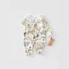 婴儿连体衣春秋冬季纯棉花边新生儿哈服秋装男女宝宝连身爬服哈衣