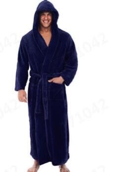 Amazon Warm Men's Plus Size Thickened Hooded Patch Bag Extra Long Winter Long Sleeve Nightgown