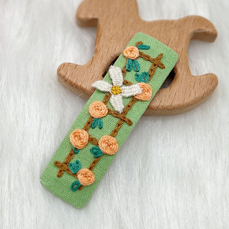 Lu bordado lindo gato perla coreano pinzas de pelo hechas a mano diy bordado creativo para chicas rotas flores pinzas de pelo lateral