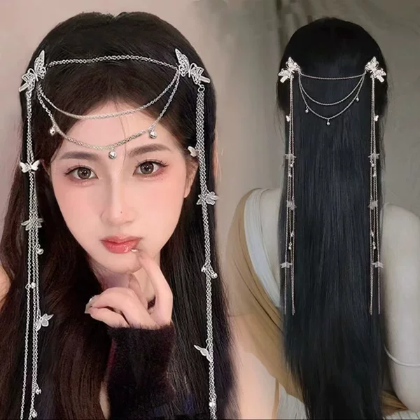 Exotic Han Dynasty Ancient Style Hair Accessories, Forehead Ornaments, Eyebrow Pendants, Forehead Chains, Han Dynasty Butterfly Flower Tassel Hairpins, Forehead Ornaments