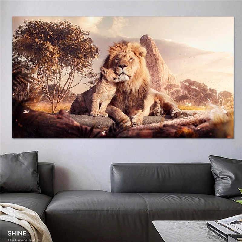 Mom And Little Lion Wall Poster And Printing Animals Canvas Painting Art Home Wall Decorative Painting Printing
