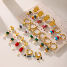 西雅图圆环天然石珍珠流苏耳环钛钢个性气质耳钉时尚轻奢百搭耳饰