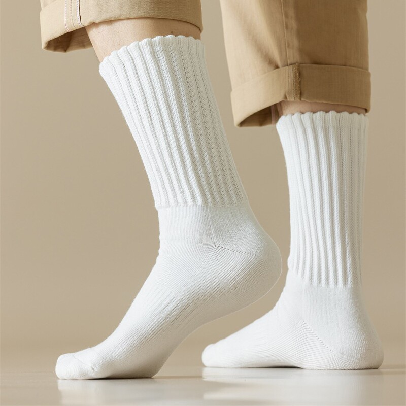 High Waist Combed Cotton Men's Socks Youth Sports Shock Absorbing Terry Bottom Stockings Autumn and Winter Warm Deodorant Seamless Middle Tube