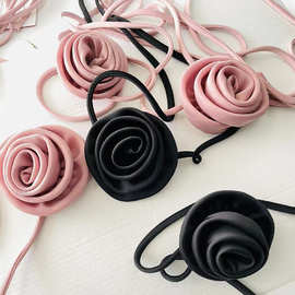 周美美颈间玫瑰颈链万能穿搭小点缀项链立体手工玫瑰花绑带颈圈女