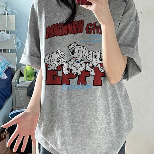 Pure cotton European brand trendy large size short sleeve T-shirt for women, new design sense, niche American cartoon half sleeve top