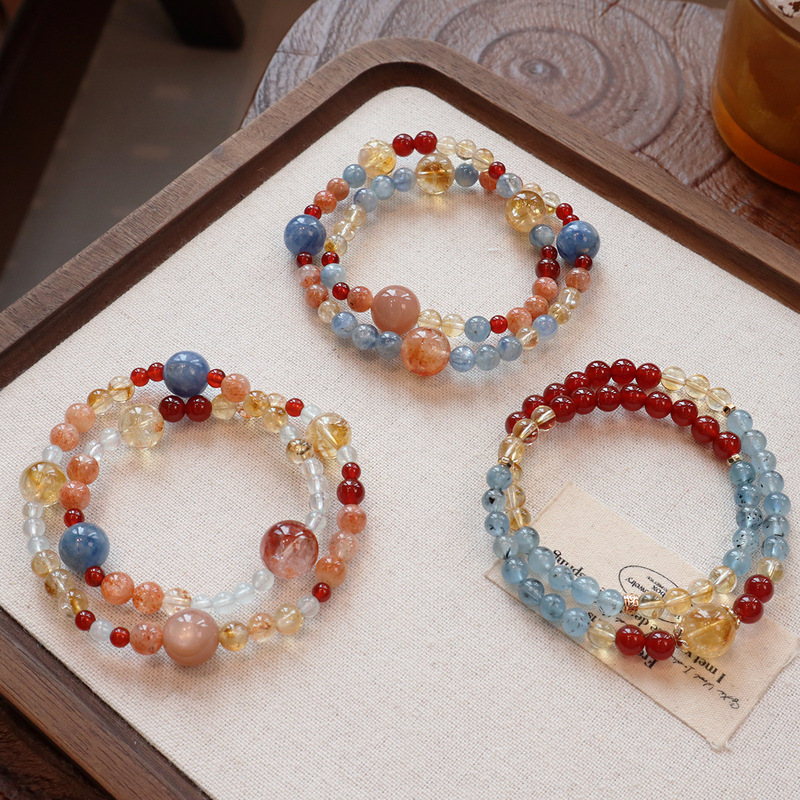 Natural Aquamarine Beaded Crystal Bracelet for Women, Fashionable and High-End Blue Crystal Stone and Yellow Tower Crystal Bracelet Jewelry Natural Aquamarine Beaded Crystal Bracelet for Women, Fashionable and High-End Blue Crystal Stone and Yellow Tower Crystal Bracelet Jewelry