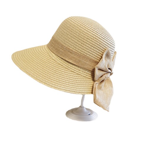 Summer bow sun hat Korean style large brim straw hat trendy wide brim folding summer sun hat women's sun protection beach hat