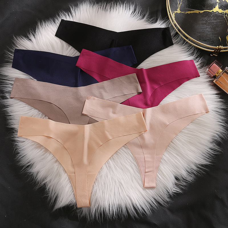 European and American cross-border thong Women's Ice Silk seamless V waist sexy T pants comfortable invisible casual cut girls' underwear