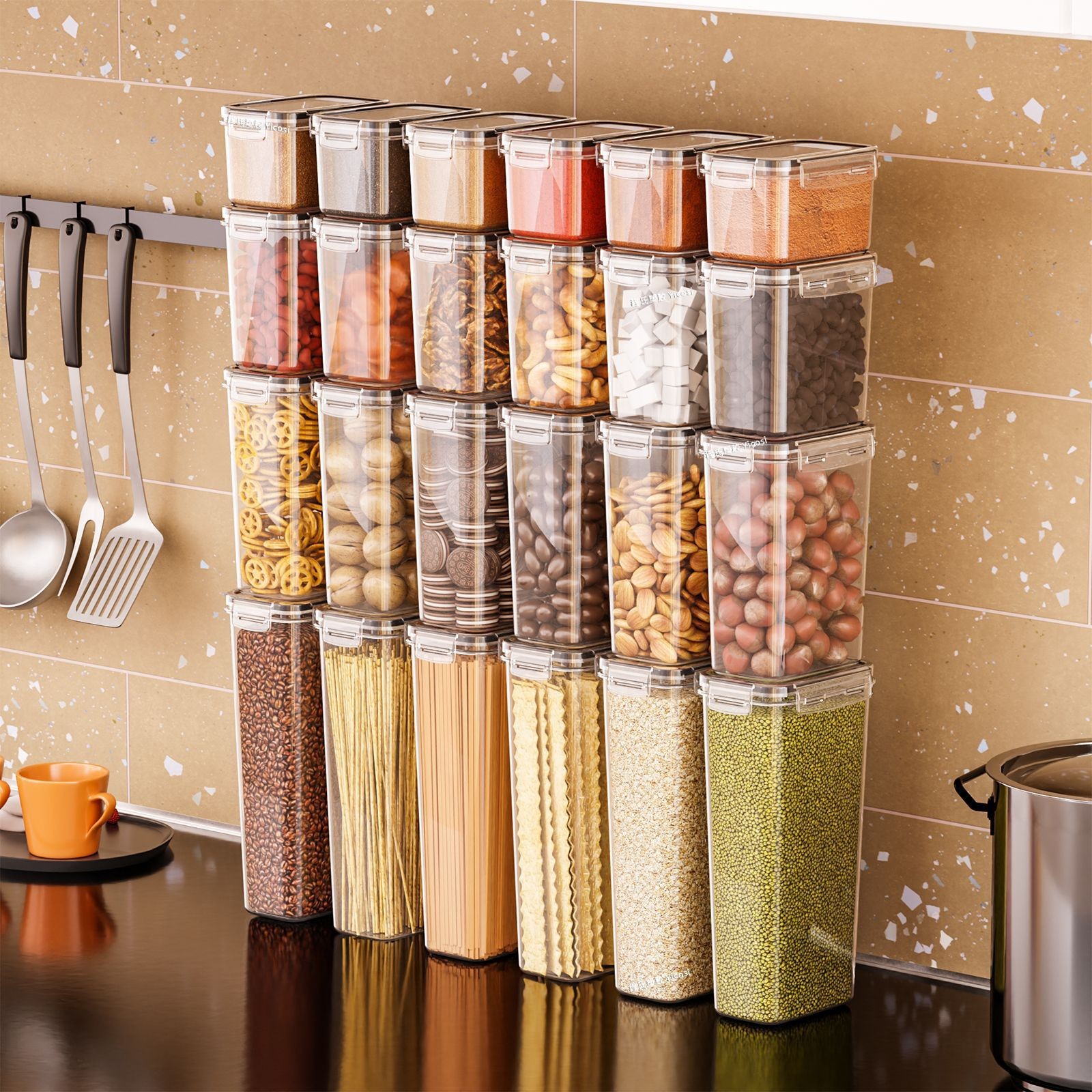 Cross-Border Hot-Selling 24-Piece Set of Sealed Jars, Grain Storage Boxes, Kitchen Transparent Boxes, Moisture-Proof Sealed Storage Jars
