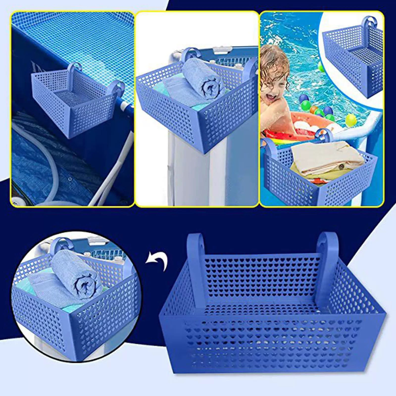 Корзина для хранения бассейна Край бассейна Корзина для хранения крючков Съемная всячина на открытом воздухе Подвесное хранилище